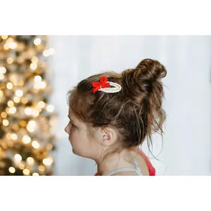 Christmas Crochet Trim Snap Hair Clips, Hair barrettes for kids