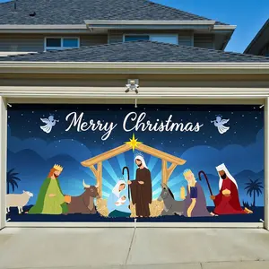 2 Car Garage Door Christmas Decorations - 2024 Christmas Garage Door Banner - Suitable for 7 x 16 ft - Large Christmas Garage Door Cover for Outdoor Wall Background