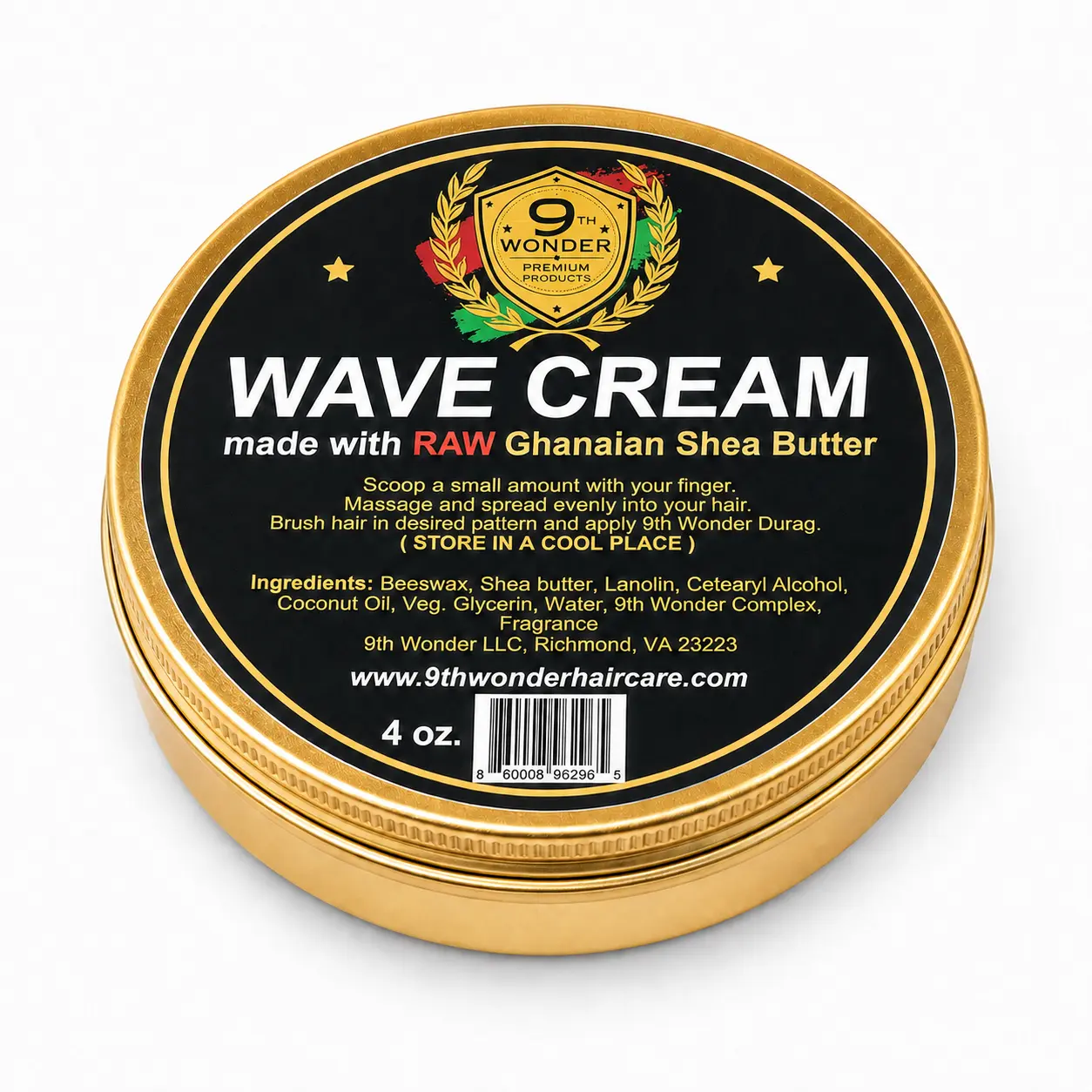 9th Wonder Products Wave Cream - 4 oz Plant-Based Haircare Moisturizer with Raw Ghanaian Shea Butter & Coconut Oil, Frizz-Free Shine-Enhancing Styling Gel for Curls, Single Item Hair Products