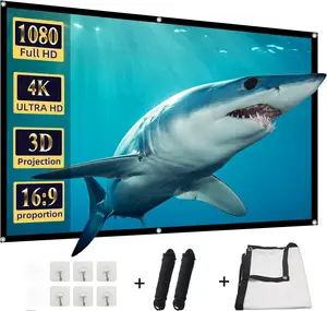 Projector Screen, 80 inch Foldable Portable Rear Front Projector Screen Indoor Outdoor 4K 16:9 HD Double Sided Projection Movies Screen for Camping Party,Backyard Home Theater
