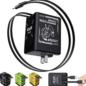 Retractable Travel Charger withDual Cables GaN Fast Charging Plug Fast Charging,120wDevice Compatibility, portable travel charger Dual USB Charger