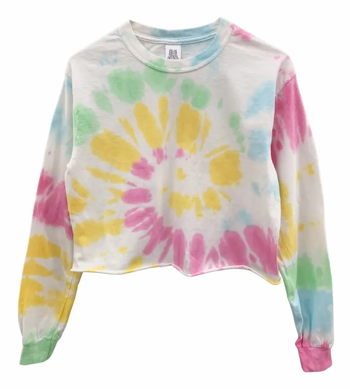 Tie-Dye Long Sleeve Unisex Cropped Tee, Hand Dyed - Color Options Available