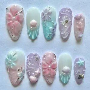 Elegant Ballerina Nail Tips, Medium Length Reusable Fake Nails, Halloween Festival Style, Bubble Pearl Accents, Stylish Starfish Nail Art, 24pcs Abs Material, Perfect for Women & Girls