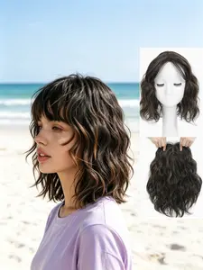 Thinning Hair Savior! Brown Wavy Bob Topper with Bangs - Light & Comfy, Blends Seamlessly, Hides Hairline & Boosts Volume Effortlessly, Daily Wear Wig, Synthetic Wavy Wig 🙌