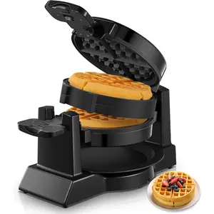 Waffle Maker 1400W Double Belgian Waffle Iron 180° Flip 8 Slices in 3 Mins Rotating & Nonstick Plates Anti-Scald Removable Drip Tray Easy to Clean Cool Touch Handle Space-Saving Storage(Black)