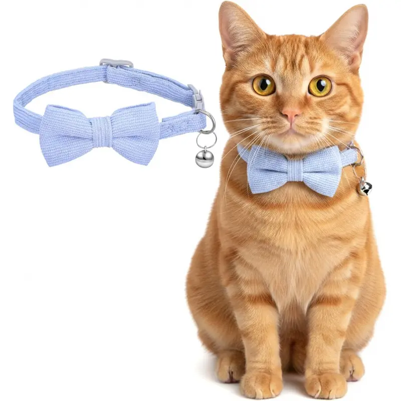 Cat Collars for Boy Cats Breakaway Cat Bowtie Collar with Bell and Bow Tie Adjustable Cats Bow Tie Adjustable Male Kitten Collars for Boy Small Puppy (Blue)