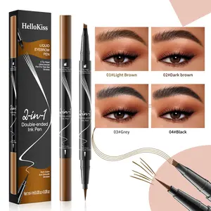 Hello Kiss 2 in 1 Dual-ended Natural with 4 Fork Tip Eyebrow Pen, Blend Liquid Eyebrow Pencil, New Upgraded Waterproof Microblading Eyebrow Pencil, Natural Long-Lasting, liner Smooth, Eyebrowtint, Brow Makeup Tool