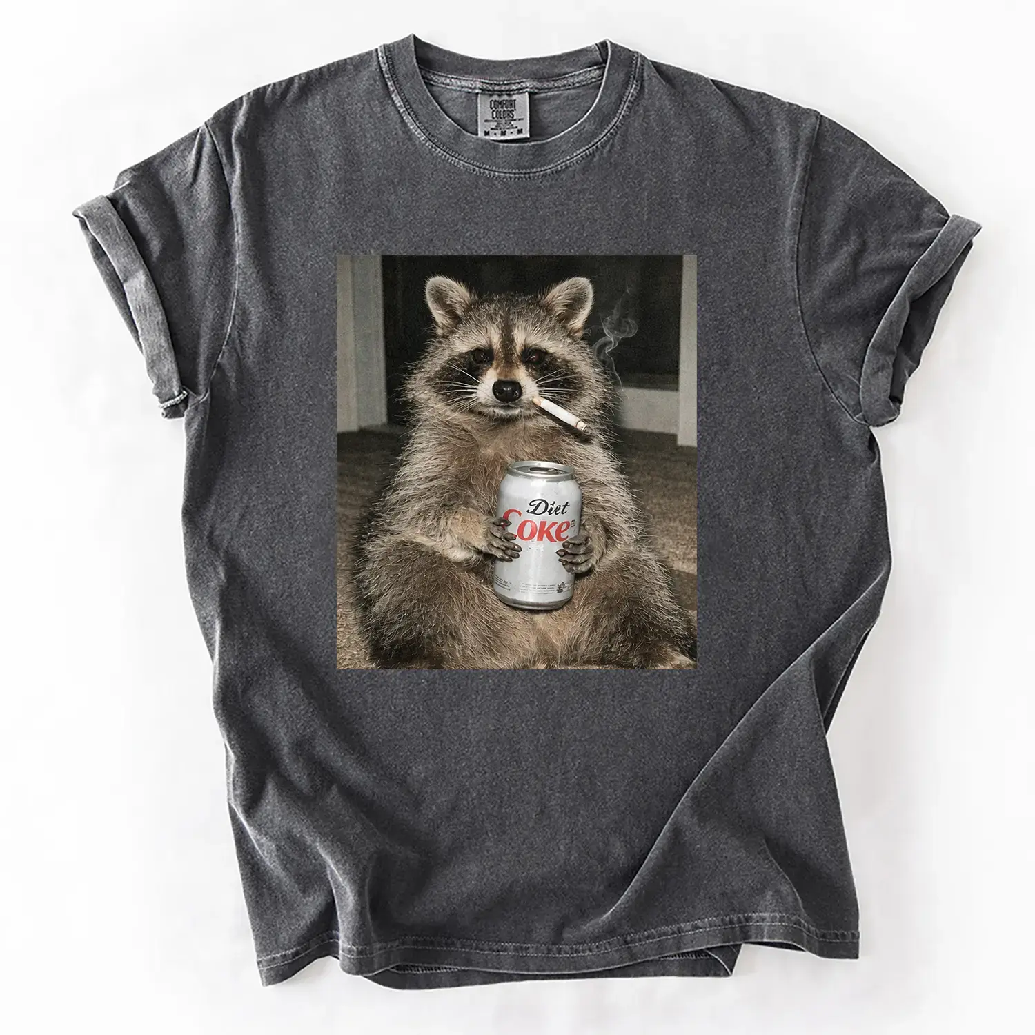 Men's Streetwear Graphic Tee Shirt - Humorous 3 Raccoons Print, Short Sleeve Crewneck, Lightweight Fitted Cut, Casual Menswear Top for All Seasons, Shortsleeve