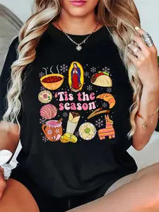100% Cotton T shirts Tis The Season Mexican Christmas Holiday Tee T-Shirt Breathable & Comfort Fit Tee Women,Short Sleeve Crew Neck Top for All Seasons,Graphic Tees Women Tops