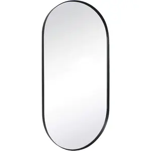 Black oval bathroom mirror 20x40 pill shaped oblong vanity mirror metal framed capsule mirror for wall in stainless steel rounded rectangular mirrors for wall mounted