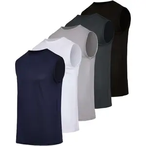 Real Essentials 5 Pack: Men's Breeze Tech Tank Tops Sleeveless Shirts Workout Muscle Athletic Running (Big & Tall Available)