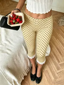 Women's Red Gingham Capri Pants, Slim Fit Lace Trim Tummy Flattering Capris, Trendy Western Goth Summer Streetwear, Perfect for Daily Wear & Coachella Festival