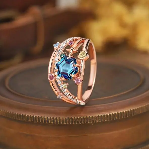 Hexagon Alexandrite Engagement Ring, Classic Design