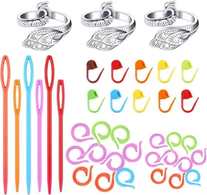 20 Pcs Stitch Marker Rings,Locking Stitch Markers, Adjustable Knitting Loops, 3 pcs Large Eye Plastic Sewing Needles for Weaving and Sewing DIY and Handmade Craft