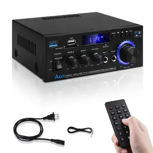 AK45 Audio Amplifier Receiver - Bluetooth 5.0 Hi-Fi Stereo Mini Power Amplifier, RMS 40W x 2, Max Power 400W, with SD, USB, RCA, FM Radio Input Interfaces, Remote Control, Microphone Input Jack, Ideal for Garage Parties and More