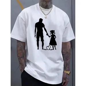 100% Cotton Dad And Daughter Pattern Printed Men'S Cotton Round Neck Short-Sleeved Sports T-Shirt, Fashionable Street Style T-Shirt, Casual, Comfortable And Breathable Golf Gift T-Shirt For Men And Women