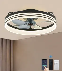 Modern Ceiling Fan Light APP&Remote Control,19.7"Smart Flush Mount Ceiling Fan Lights,6 Wind Speed,Low Profile Ceiling Fan for Bedroom，Living room bladeless