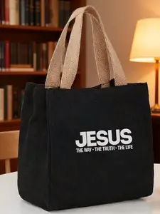Faith Theme Jesus Print Canvas Bag, Elegant Handheld Tote, Simple Text Shoulder Bag, Durable Fabric, Comfortable Strap, All Seasons
