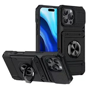 Military-Grade Shockproof MagSafe Phone Case with Metal Ring Holder, Wireless Charging Compatibility, Plastic Construction for iPhone 17, 16, 15, 14, 13, 12, 11 Pro Max Mobile Phone Accessories