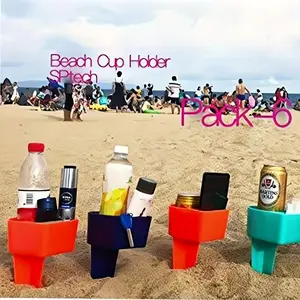 1pc Beach cup holder reusable colorful beach cup holder beautiful beach coaster - fashionable beverage and phone holder - durable beach vacation item stackable and multi-color perfect for family and friends plastic beach beverage holder