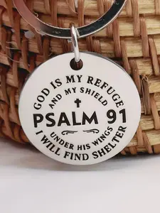 Inspirational Stainless Steel Keychain, Psalm 91 Quotes Gift, Gift Option, Perfect for Family or Friends, Ideal for Birthdays, Halloween, Christmas, Meaningful Gifts