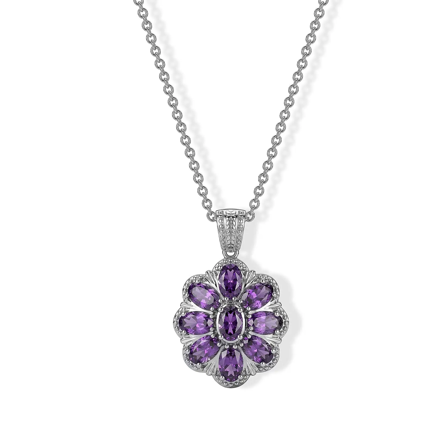 EverTrue Simulated Amethyst Color Diamond Pendant Necklace (20 Inches) in Stainless Steel