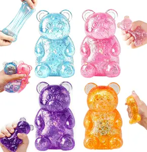 4 Counts Gummy Bear Squishy with Glitter Liquid Filling, Stress Bear Squishy, Squishy Toys for Kids, Stress Balls Valentines Day Gifts Birthday Gifts Party Favors-Rosy #SummerWins #DealsForYouDays