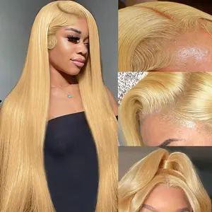 #27 Honey Blonde 13x6 HD Transparent Lace Front Human Hair Wigs Pre Plucked Colored Straight Human Hair Lace Frontal Wigs For Women