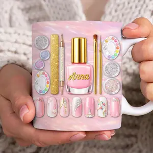 DIGITAL Custom Name Nail Tech Mug Wrap 2D Printed 3D Effect Design, Faux 3D Nail Artist 11oz Sublimation Mug Wrap, Nail Salon Coffee Mug Template for DIY Printing, Premium Digital File for Nail Technicians Salon Professionals Beauty Designers