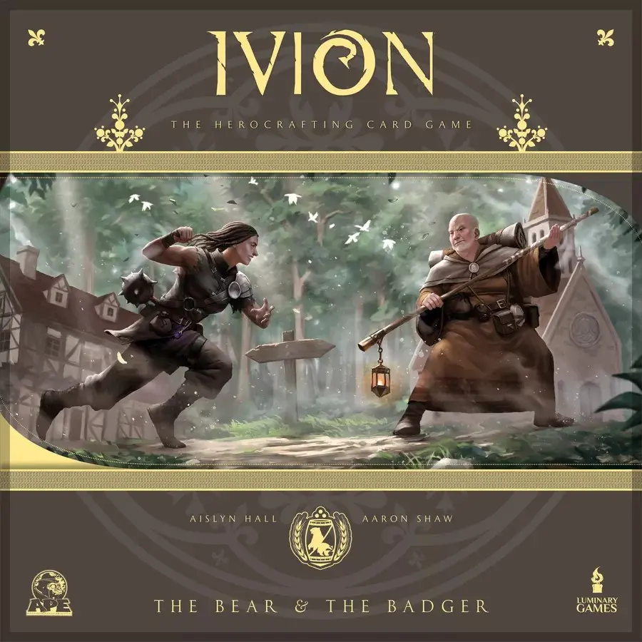IVION: The Bear and The Badger | APE Games | Board Game | 2 Players | 20-60 Minutes | Ages 14+ | Fantasy | Hero Dueling | Deck Building | Cross Compatible | Season 3 | Aislyn Hall and Aaron Shaw