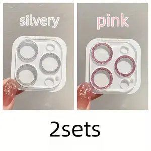 2-Piece (Silver + Pink) Mobile Phone Lens Protector - Full Coverage Protector for iPhone 17/16/15/14/13/12/11 - Beautiful, Practical, Scratch-Resistant, Protective Accessories