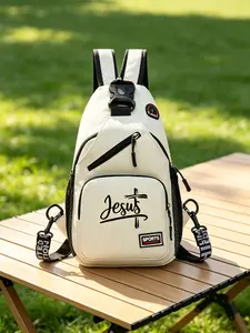 Jesus Cross Print Messenger Bag, Casual Sports Backpack, Shoulder Bag, Hipster Style, All-Season Use, Trendy Fashion Accessory
