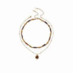 Cider GEMSTONE & BEADED LAYERED NECKLACE
