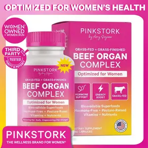 Pink Stork Beef Organ Supplement for Women | Liver, Heart, Ovary, Kidney, Uterus | Grass-Fed | Primal Multivitamin | Iron B12 CoQ10 Vitamin A | 1 Month Supply | Hormone + Energy | 60 Capsules