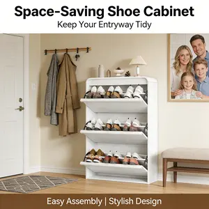 LH-High-Grade Storage Cabinet with Sturdy Construction Easy to Assemble for Home Storage and Decoration，Modern Shoe Cabinet with 3 Flip Drawers, Classic Wooden Shoe Cabinet with Adjustable Shelf, Shoe Storage for Entryway, Hidden Shoe Cabinet for Hallway