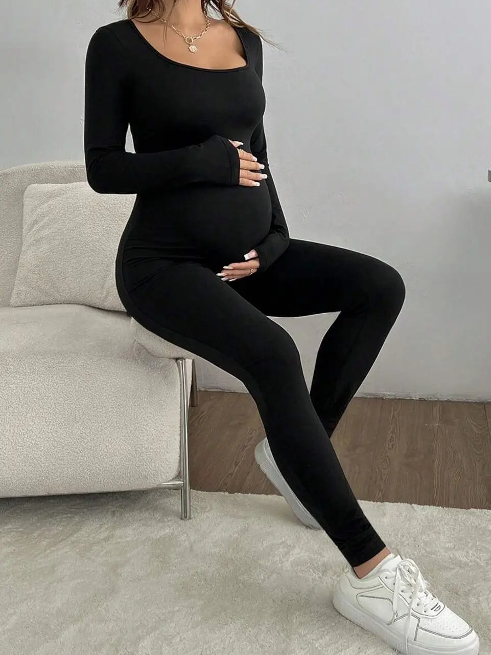 Minimalist Maternity Jumpsuit, Solid Color Loose Fit Pregnancy Romper for Comfortable Loungewear
