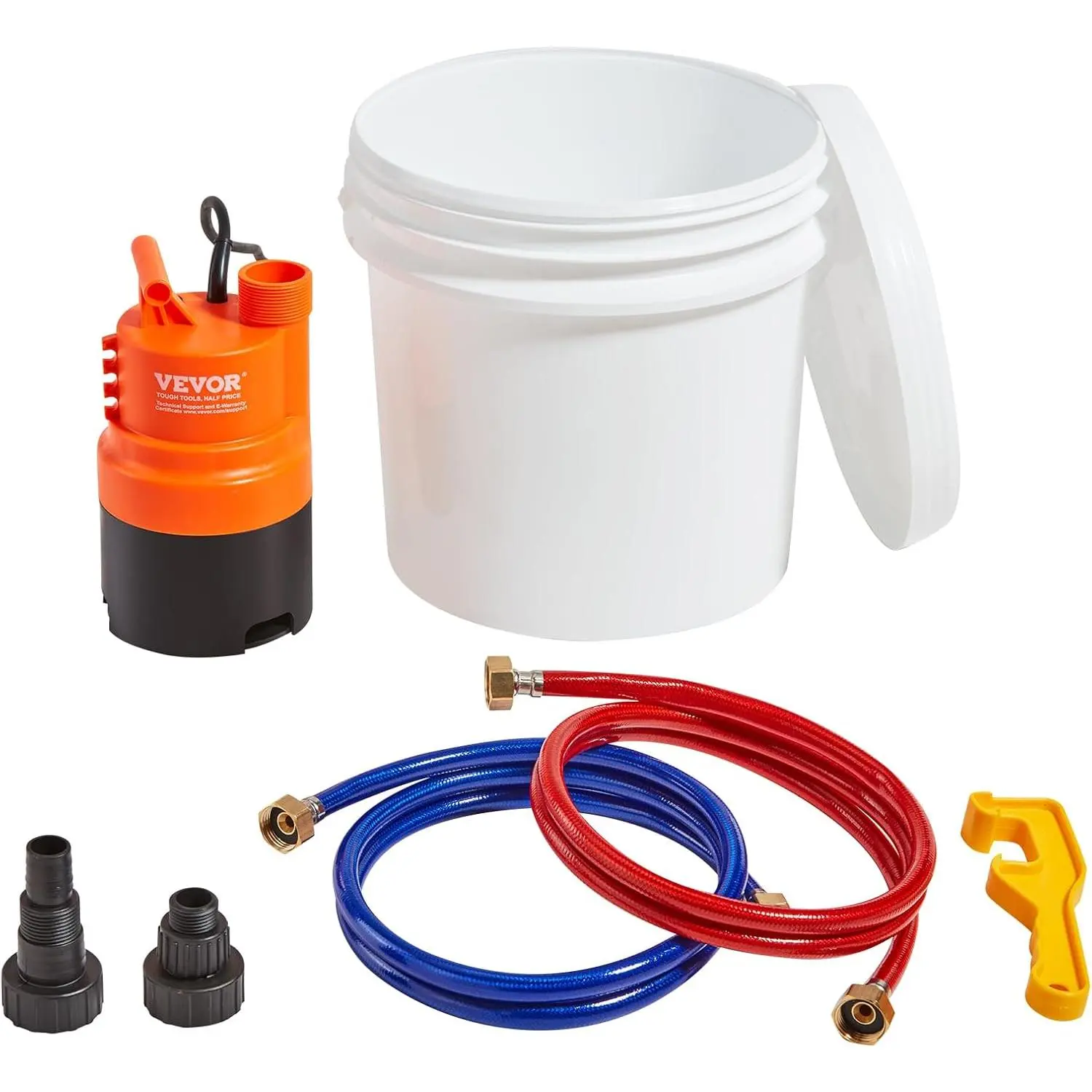 【FathersDayGift】 VEVOR Tankless Water Heater Flushing Kit, Includes Efficient Pump & 3.7 Gallon Pail & 2 Hoses, Wrench and Adapter for Quick Install, Easy to Start Water Heater Flush Descale Kit Anti-corrosion