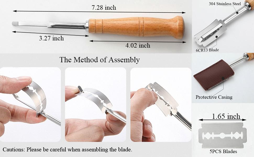 3PCS Stainless Steel Bread Lame and Danish Dough Whisk Set with 5 Replacement Blades, Scoring Bread Knife, Dough Scraper, and Sourdough Scoring Mold for Baking Bread, Pastry, Pizza, and Cake