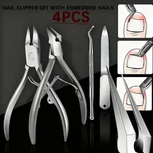 4-Piece Stainless Steel Nail Care Manicure Kit, Professional Heavy-Duty Clippers for Thick Nails, Coarse Grit File & Buffer, Unisex Christmas Gift