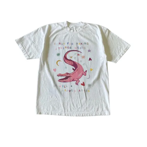 Funny Pink Crocodile T-Shirt, Cute Alligator Graphic Tee, Weird Animal Humor Shirt, Retro Aesthetic Unisex Gift for Women Men