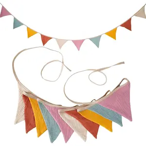 Fabric Bunting Banner, 2 Pack Handmade Neutral String Banner Each 8.5 ft 10 Flags Nursery Wall Hanging Wedding Birthday Home Baby Shower Party Decoration Bunting (Pink Candy)