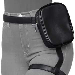 1pc Women’s Thigh Harness Leg Bag - Adjustable Strap, Zipper Closure, Lightweight Fanny Pack for Outings, Street Style, Black, Casual Outings Accessory |   Minimalist Design |   Textured Finish, Thigh Bag