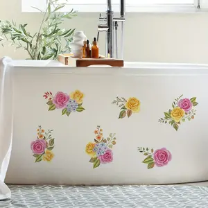 Rose Floral Bathtub Stickers, Self-Adhesive Peel & Stick Home Decor, Easy Bathroom Wall Decals, Sink and Tub Surrounds