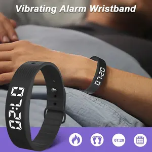 Wearable Silicone Vibrating Alarm Wristband - Rechargeable, Countdown Timer, Stopwatch, Step Counter, Sleep Monitor Fitness Bracelet