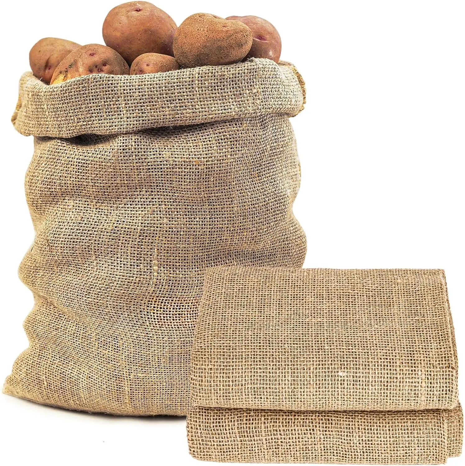 2 PCS Burlap Sack - 18.5" x 27.5" Burlap Bags for Plants High Density Natural Jute Bag of Potatoes Plant Grow Bags with Rope Potato Sacks Race Bags Potato Storage,Multipurpose