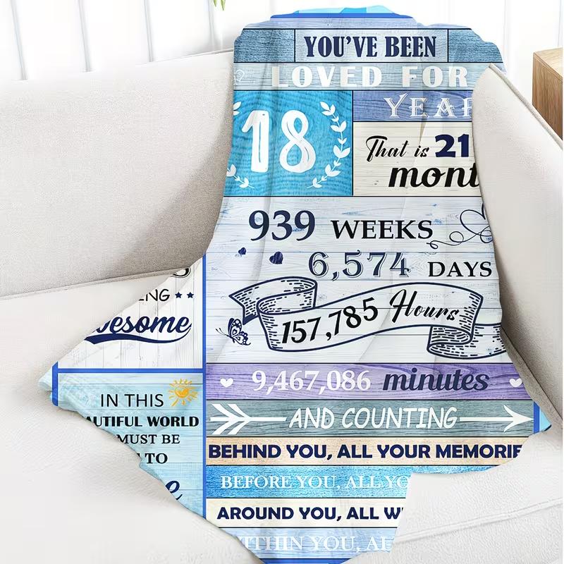 Soft Flannel Blanket 1pc Blue 18th Birthday Gift Nap Throw Sofa Bed Blanket 60"x50" Throw Size Perfect for Boys Girls Teens Travel Nap