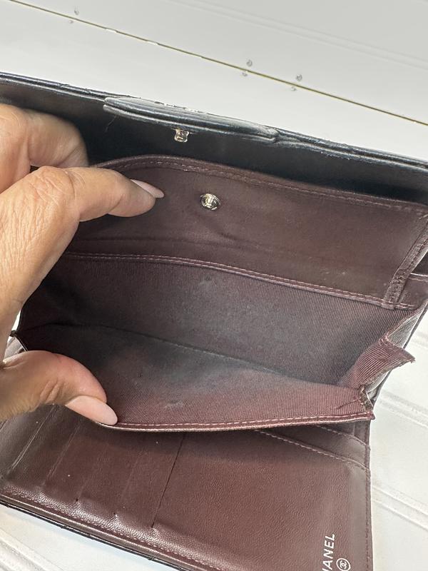 Pre-owned CHANEL leather Small Leather Goods Lambskin Matelasse Bi fold Long Black Wallet