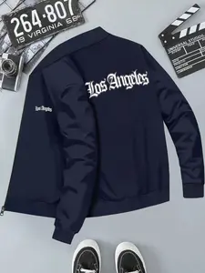American West Coast Style Los Angeles Print Casual Jacket, Long Sleeve Loose-Fit Outerwear, Geometric Pattern, All Seasons