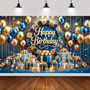 Birthday Party Backdrop, 1 Count Balloon & Gift Pattern Birthday Party Banner, Yard Sign Banner, Reusable Party Decoration Supplies for Home & Outdoor, Ornaments, Decorations Supplies, Decorating