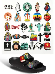 7/28 Piece Set Religious Jesus Cross God PVC Cartoon DIY Shoe Buckle Decor, Classic Sandals, Family Party Gift, Birthday Present